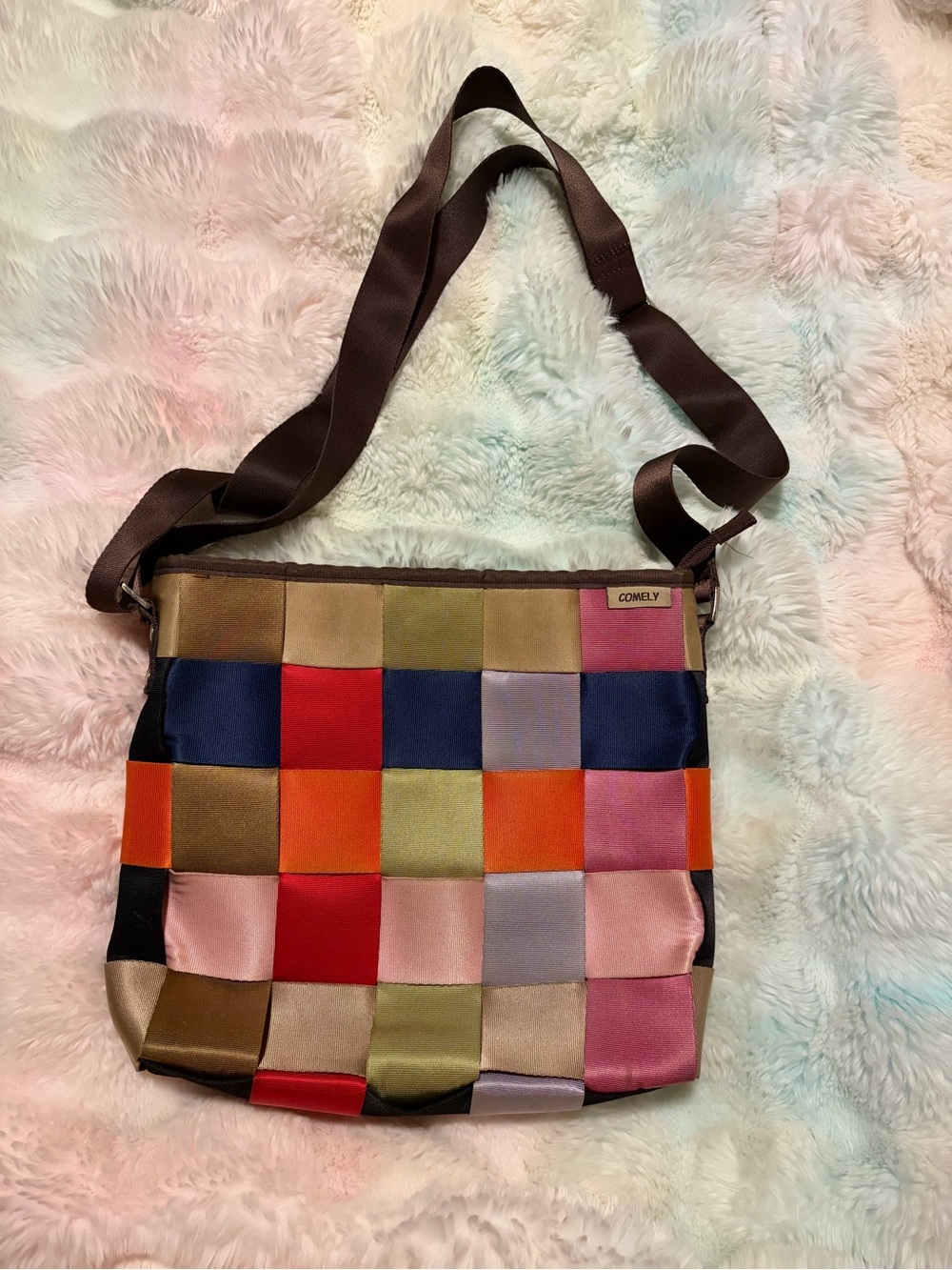 Multicolor Woven Crossbody Bag - Patchwork Satin